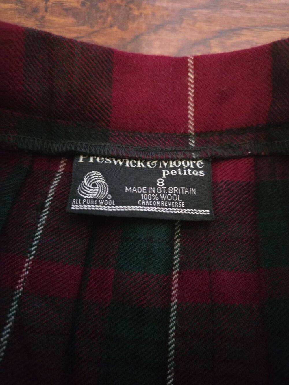 Vintage Preswick & Moore Petites Pleated Plaid Wool Midi Skirt Women's 8 - Picture 5 of 7